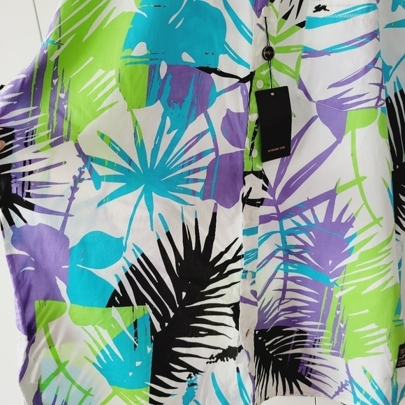 Men's A. Tiziano Palm Print Short Sleeve Button Down Shirt - Picture 6 of 10
